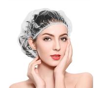 AOGOE 100PCS Cuffie Doccia Cuffie Doccia Monouso, Impermeabile Cuffia da Doccia Monouso, Trasparente Cuffie Capelli Cuffie, Unisex per Doccia Hotel Spa e Parrucchiere, Casa Uso Quotidiano (42cm)