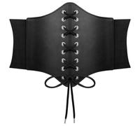 AOGOE Cintura da Donna Profonda Waspie Corset Halloween, Cintura Larga con Lacci, Corsetto Elastico in Vita, Pirati per Feste di Halloween e Altri Eventi, Nero