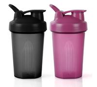 AOGOE Protein Shaker, 2PCS Shaker Proteico 400 ML, Bottiglia per Shaker con Tappo a Vite e Sfera di Miscelazione, Borraccia Palestra a Prova di Perdite con Maniglia, per Frullati Proteici, Senza BPA