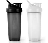 AOGOE Protein Shaker, 2PCS Shaker Proteico 600 ML, Bottiglia per Shaker con Tappo a Vite e Sfera di Miscelazione, Borraccia Palestra a Prova di Perdite con Maniglia, per Frullati Proteici, Senza BPA