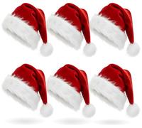 AOGU Confezione da 6 cappelli rossi da Babbo Natale, in velluto confortevole rosso, per omaggi di Natale, adatti per adulti e bambini