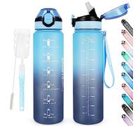 AOHAN Borraccia sportiva senza BPA da 1 l, con cannuccia, lavabile in lavastoviglie, bottiglia d'acqua motivazionale a tenuta stagna con indicazione del tempo, non tossica per mensa (Blu Foschia)
