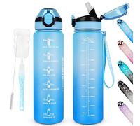 AOHAN Borraccia sportiva senza BPA da 1 l, con cannuccia, lavabile in lavastoviglie, bottiglia d'acqua motivazionale a tenuta stagna con indicazione del tempo, non tossica (Gradiente Blu)