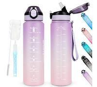 AOHAN Borraccia sportiva senza BPA da 1 l, con cannuccia, lavabile in lavastoviglie, bottiglia d'acqua motivazionale a tenuta stagna con indicazione del tempo, non tossica per mensa (Rosa Viola)