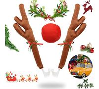Aohcae Rudolf - Set di decorazioni natalizie con corna e naso rosso, decorazione natalizia per SUV, furgone, camion, finestra, tetto e griglia anteriore