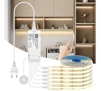 Aohcae Striscia LED COB da 12 V, 6 rotoli da 1 m, luce bianca calda, pannelli acustici, LED con tocco e mano, interruttore dimmer per armadio, vetrina, cucina, scaffale, armadietto del vino e