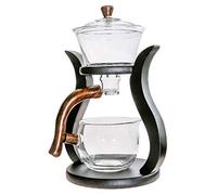 Aoheuo, Lazy Kungfu Set da tè in vetro con deviatore magnetico, con coperchio rotante, teiera semiautomatica in vetro (bambù)