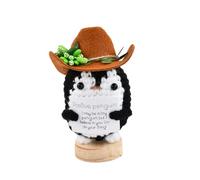 Aohyue Pupazzo Patata Positiva in Maglia con Cappello da Cowboy - Decorazione Positiva con Base in Legno e Carta Motivazionale - Anatra/Pinguino/Patata per Regali di Compleanno (A)