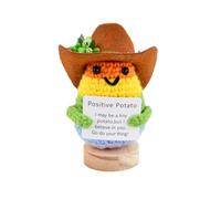 Aohyue Pupazzo Patata Positiva in Maglia con Cappello da Cowboy - Decorazione Positiva con Base in Legno e Carta Motivazionale - Anatra/Pinguino/Patata per Regali di Compleanno (C)