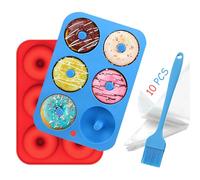 Aoibeely Stampo in silicone per ciambelle, ciambelle, 10 sac à poche usa e getta, 1 spazzola in silicone - Stampi per muffin per torte, biscotti, muffin, cupcake, bagel