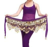 AOICXB Cintura Triangolare for la Danza del Ventre Femminile e Gonna Avvolgente con Monete Dorate for i Costumi da Ballo(Purple)