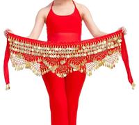 AOICXB Cintura Triangolare for la Danza del Ventre Femminile e Gonna Avvolgente con Monete Dorate for i Costumi da Ballo(Red)