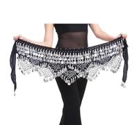 AOICXB Cintura Triangolare for la Danza del Ventre Femminile e Gonna Avvolgente con Monete Dorate for i Costumi da Ballo(Black And White)