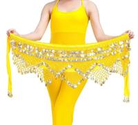 AOICXB Cintura Triangolare for la Danza del Ventre Femminile e Gonna Avvolgente con Monete Dorate for i Costumi da Ballo(Yellow)