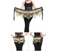 AOICXB Cintura Triangolare for la Danza del Ventre Femminile e Gonna Avvolgente con Monete Dorate for i Costumi da Ballo(Black Gold)