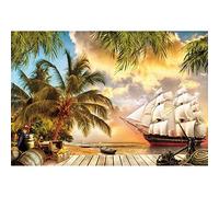 Aoihrraan 1,5x1m D'Estate Pirata Sfondo Mare Nave Pirata Vecchio Timone Legno Portagioie Barile Pavimento Legno Isola Vista Mare Fondali Fotografia Ragazzi Festa Compleanno Bambini Ritratto Fotos