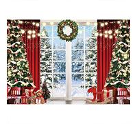 Aoihrraan 1,5x1m Natale Davanzale Fotografia Sfondo Natale Albero Ghirlanda Rosso Tenda Regalo Inverno Foresta Neve Vista Sfondo Nuovo Anno Festival Famiglia Festa Decorazioni Ritratto Foto Prop
