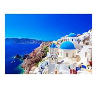 Aoihrraan 1,5x1m Santorini Scenario Sfondo Grecia Blu Oceano Cielo Oia Villaggio Costiere Paesaggio Fotografia Sfondo Bambini Adulti Vacanze Ritratto Amante Matrimonio Festa Foto Studio Prop