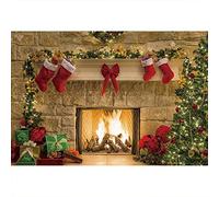 Aoihrraan 1,5x1m Sfondo di Natale Natale Vigilia Il Camino Luccichio Albero Rosso Calzino Sfondo Fotografico Baby Shower Felice Anno Nuovo Festa Decorazione Banner Ritratto Photo Studio Puntelli