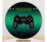 Aoihrraan 180cm Diametro Gioco su Sfondo Rotondo per Fotografia Nero Videogioco Gamepad Level Up Go Win Sfondo Bambini Bambini Ragazzi Compleanno Smash Cake Party Baby Shower Puntelli Foto