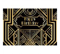 Aoihrraan 2,2x1,5m Fondale Buon Compleanno Grande Striscione Con Cornice Geometrica Nera E Oro Sfondo Fotografico Uomini Donne Anniversario Festa di Compleanno Torta Tabella Decor Foto Puntelli