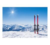 Aoihrraan 2,2x1,5m Inverno Scena Sfondo Montagna Neve Picco Innevato Tavola Sci Rossa Slitta Soleggiato Paese Lle Meraviglie Fondali Fotografia Arrampicata Sport Festa Tema Bambini Ragazzi Adulti