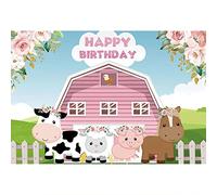 Aoihrraan 2,2x1,5m Rosa Fienile Buon Compleanno Sfondo Cartone Animato Azienda Agricola Animali Aia Casa Porta Cielo Blu Fiore Fondale Fotografia Ragazze Festa Banner Baby Bambino Ritratto Fotografico