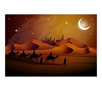 Aoihrraan 2,7x1,8m Notte Nel Deserto Sfondo Cartone Animato Dune Sabbia Cielo Stellato Luna Tempio Silhouette Cammello Arabo Squadra Scena Fondali Fotografia Religione Cultura Party Ritratto Fotos