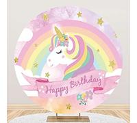 Aoihrraan 200cm Diametro Buon Compleanno Rotondo Fotografia Sfondo Arcobaleno Unicorno Glitter Oro Stelle Rosa Floreale Acquerello Fondale Ragazze Principessa Festa Bambino Ritratto Fotografico