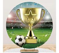 Aoihrraan 200cm Diametro Calcio Trofeo Rotondo Fotografia Sfondo Verde Campo Da Calcio Confetti Splendente Luce Notturna Fondale Super Bowl Festa Segna Goal Sport Compleanno Ragazzo Ritratto Studio