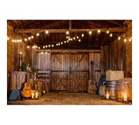 Aoihrraan 3,5x2,5m Western Cowboy Backdrop Wild West Rustico Fienile Casa Di Legno Porta Chitarra Shining Candle Vintage Fotografia Sfondo Adulti Decorazione Festa Di Compleanno Foto Studio Props