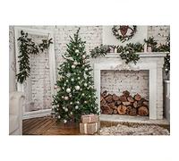 Aoihrraan 3x2,5m Natale Camera Fotografia Sfondo Natale albero regalo vintage camino legno bianco mattone parete Sfondo Inverno Vacanze Capodanno Famiglia Festa Decorazione Ritratto Foto Studio Prop