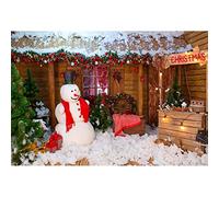 Aoihrraan 3x2,5m Natale Legno Casa Fotografia Sfondo Natale alberi pupazzo di neve inverno all'aperto neve vista Sfondo Capodanno Festival Famiglia Festa Banner Forniture Bambini Ritratto Foto Prop