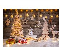 Aoihrraan 3x2m Natale Legno Muro Fotografia Sfondo Brillante Natale albero regalo pupazzo di neve Glitter stelle alci Snowland Sfondo Inverno Vacanze Capodanno Famiglia Festa Ritratto Foto Prop