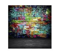 Aoihrraan 3x3m Urbano Strada Graffiti Muro Sfondo Colorato Vernice Mattoni Parete Cemento Pavimento Vintage 80S 90S Hip Hop Tema Fotografia Sfondo Rock Party Adulti Arte Ritratto Foto Prop