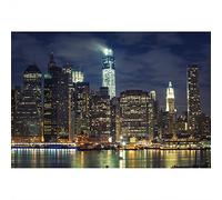 Aoihrraan 4,5x3m Newyork Vista Notturna Sfondo Manhattan Riverside Luminoso Barca Grattacielo Città Paesaggio Punto Di Riferimento Fondale Fotografia Compleanno Matrimonio Festa Amanti Fotografico