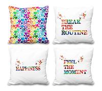 Aoihrraan 40x40cm Set Di 4 Cuore Arcobaleno D'Amore Copricuscini Divano Sentiti Felice Nel Momento Bianco Morbido Peluche Corto Quadrato Federa Per Cuscino Per Soggiorno Divano Giardino Divano