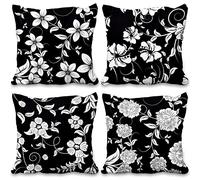Aoihrraan 40x40cm Set Di 4 Fiore Bianco Nero Copricuscini Divano Retrò Primavera Floreale Impianti Morbido Peluche Corto Quadrato Federa Per Cuscino Salotto All'Aperto Giardino Divano Cuscini Arredo