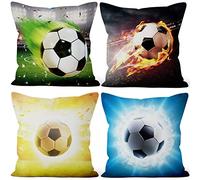 Aoihrraan 41x41cm Confezione da 4 Calcio Copricuscini Divano Colorato Calcio Fuoco Incontro Campo Quadrata Federe Per Cuscini In Lino Calcio Incontro Decorazione Ragazzo Divano Camera Da Letto