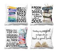 Aoihrraan 45x45cm Set Di 4 Libro Copricuscini Divano Ho Bisogno Di Tutti Questi Libri Bianchi Morbido Peluche Corto Quadrato Federa Per Cuscino Decorazione Per Soggiorno All'Aperto Giardino Divano