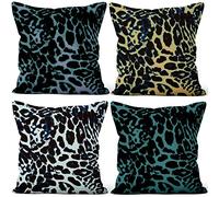 Aoihrraan 50x50cm Set Di 4 Leopard Print Federe Cuscini Animale Pelle Modello Morbido Peluche Corto Quadrato Copricuscini Divano Soggiorno Salottoletto All'Aperto Balcone Terrazza Giardino Divano