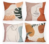 Aoihrraan 51x51cm Confezione da 4 Arte Astratta Copricuscini Divano Morandi Donna Viso Linea Stile Arancia Quadrata Federe Per Cuscini In Lino Divano Auto All'Aperto Giardino Camera Da Letto Divano