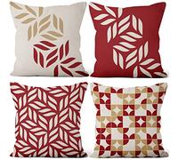Aoihrraan 51x51cm Confezione Da 4 Copricuscini Divano Rosso Beige Moderno Geometrico Biancheria Quadrata Federe Per Cuscini Decorazione In Lino Casa Decorazioni Garten Divano Camera Letto Auto