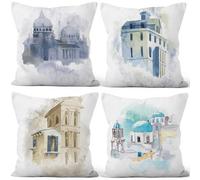 Aoihrraan Edificio Fodere per Cuscini Acquerello Vintage Europa Chiesa Architettura Arte Peluche Corto Copricuscini per Camera Letto Divano Poltrona Sedia Casa Decorazioni 40x40cm Set di 4