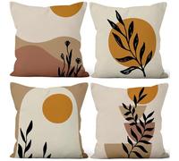 Aoihrraan Feuilles Housses de Coussin Boho Abstrait Coucher Soleil Plantes Feuille Milieu Siècle Moderne Courte Peluche Taie d'oreiller pour Chambre Coucher Canapé Fauteuil Décoration 40x40cm Lot de 4