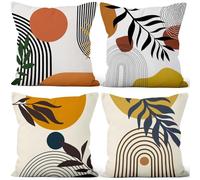 Aoihrraan Feuilles Housses de Coussin Boho Abstrait Plante Géométrie Soleil Milieu Siècle Moderne Courte Peluche Taie d'oreiller pour Chambre Coucher Canapé Fauteuil Chaise Décoration 45x45cm Lot de 4