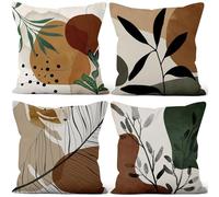 Aoihrraan Feuilles Housses de Coussin Boho Aquarelle Abstrait Plante Géométrie Neutre Soleil Art Courte Peluche Taie d'oreiller pour Chambre Coucher Canapé Fauteuil Chaise Décoration 60x60cm Lot de 4