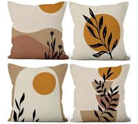 Aoihrraan Feuilles Housses de Coussin Boho Feuille Abstrait Plantes Coucher Soleil Bohème Orange Neutre Courte Peluche Taie d'oreiller pour Chambre Coucher Canapé Fauteuil Décoration 40x40cm Lot de 4