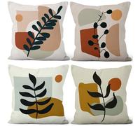 Aoihrraan Feuilles Housses de Coussin Boho Plante Abstrait Géométrie Motif Milieu Siècle Moderne Courte Peluche Taie d'oreiller pour Chambre Coucher Canapé Fauteuil Chaise Décoration 60x60cm Lot de 4