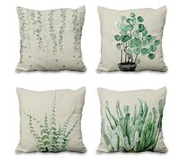 Aoihrraan Fodere per Cuscini Confezione da 4, 46x46cm Verde Cactus Salice Foglie Cuscino Copertine Decorativo Federa Quadrata, Biancheria Gettare Federe Con Cerniera Invisibile per Divano Auto Letto